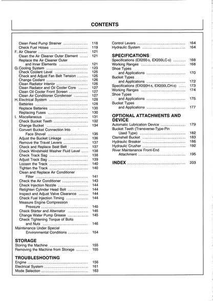 Hitachi EX200-5, EX200LC-5, EX210H-5, EX210LCH-5 Excavator Operator’s Manual - EM14M-1-3   Digital version