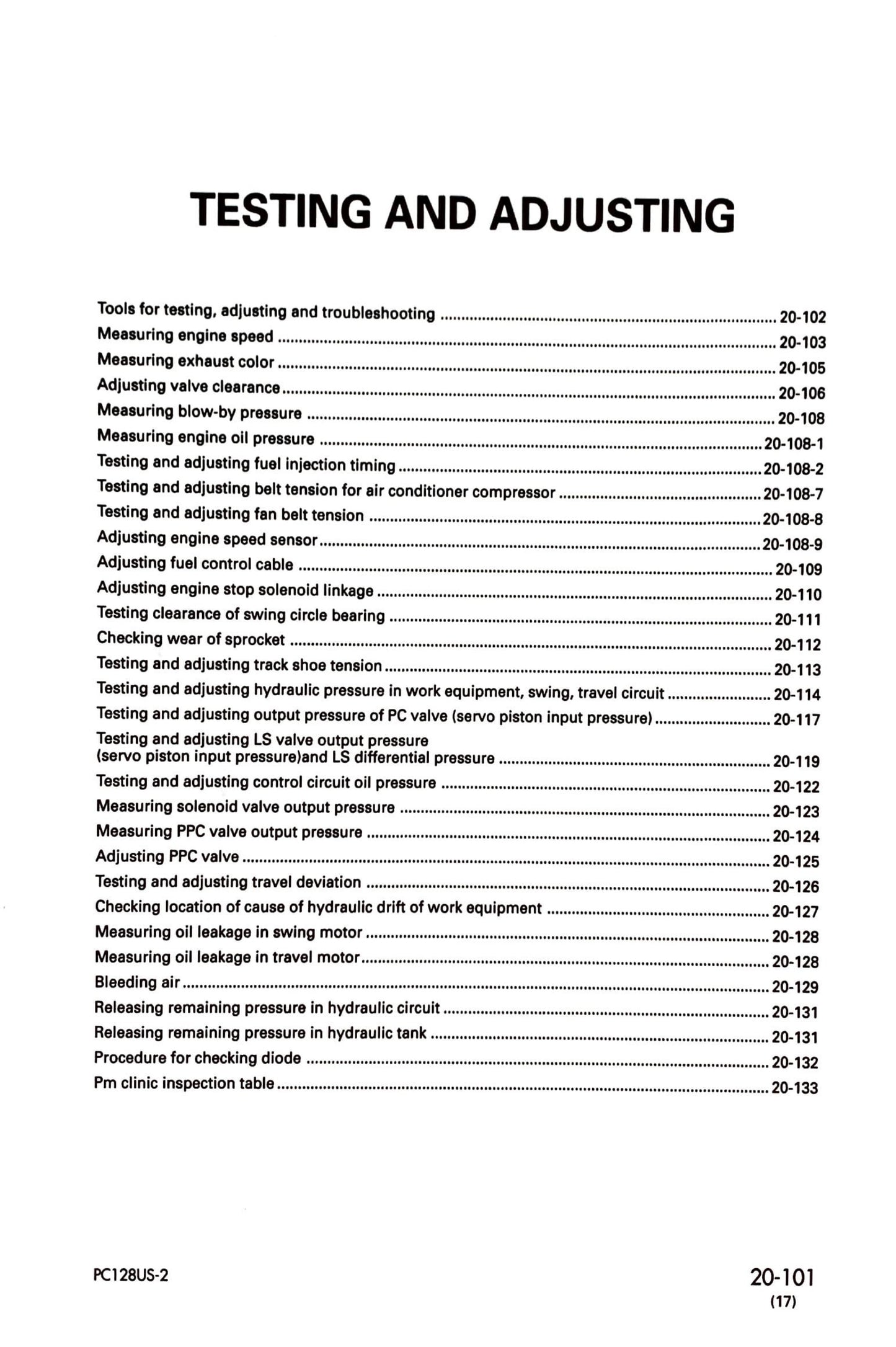 Komatsu PC128US-2, PC138US-2, PC138USLC-2 excavators Service Manual - SEBM018417  Digital version