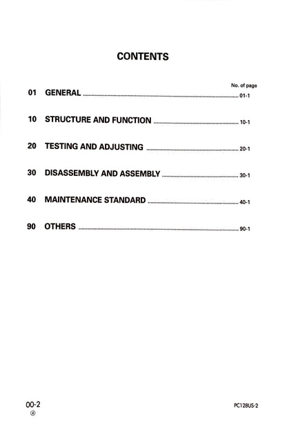 Komatsu PC128US-2, PC138US-2, PC138USLC-2 excavators Service Manual - SEBM018419  Digital version