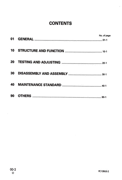 Komatsu PC128US-2, PC138US-2, PC138USLC-2 excavators Service Manual - SEBM018417  Digital version