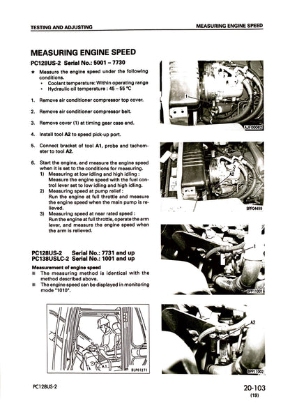 Komatsu PC128US-2, PC138US-2, PC138USLC-2 excavators Service Manual - SEBM018419  Digital version