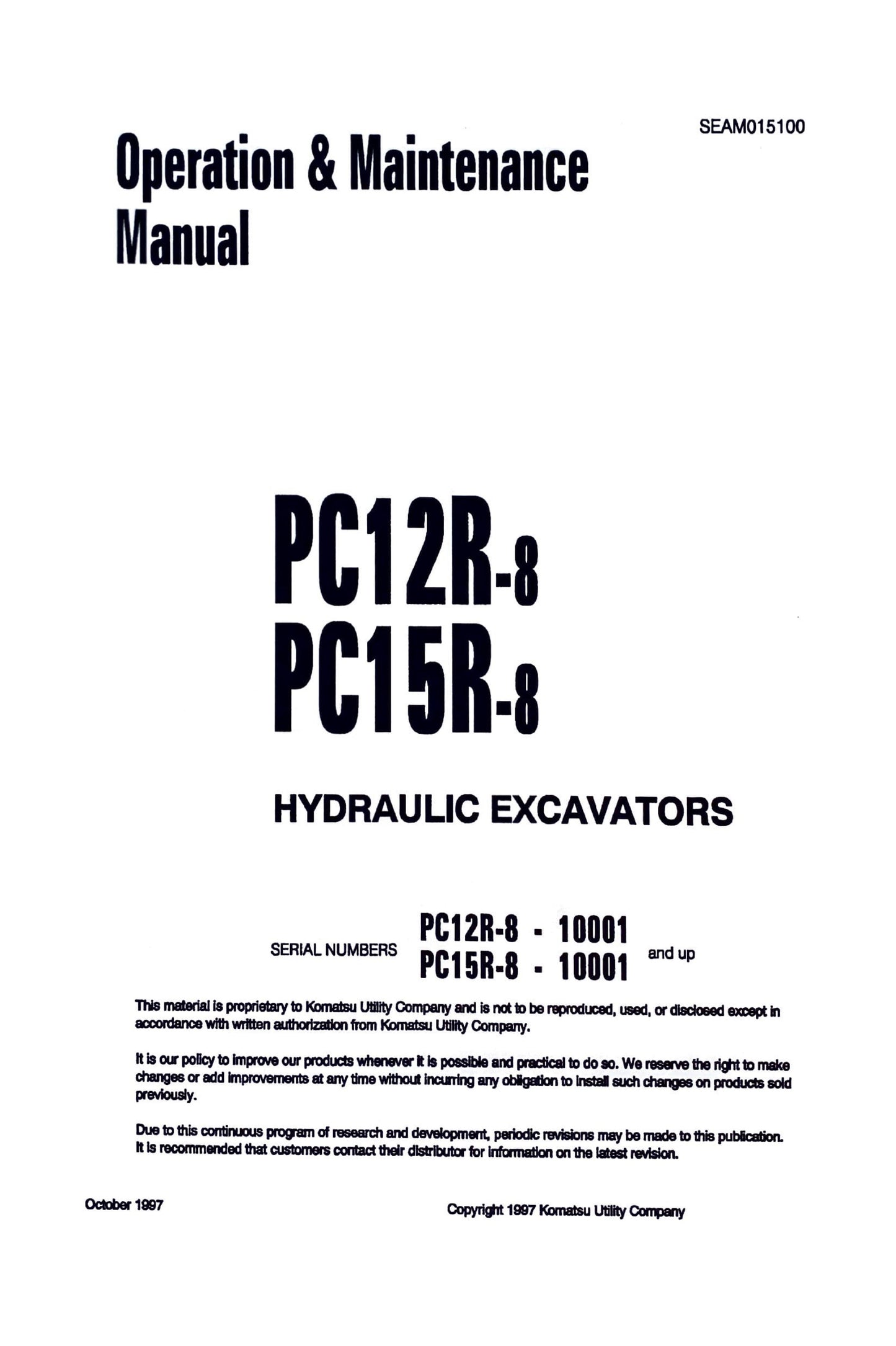 Komatsu PC12R-8  PC15R-8 mini excavator Operation and Maintenance Manual - digital version