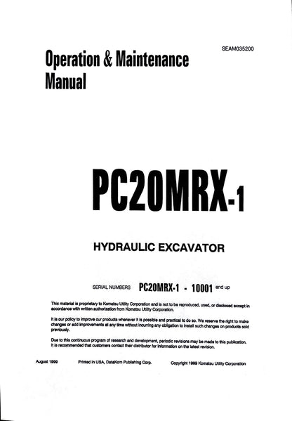 Komatsu PC20MRX-1 Hydraulic excavator Operation and Maintenance manual - SEAM035200 -  Digital version