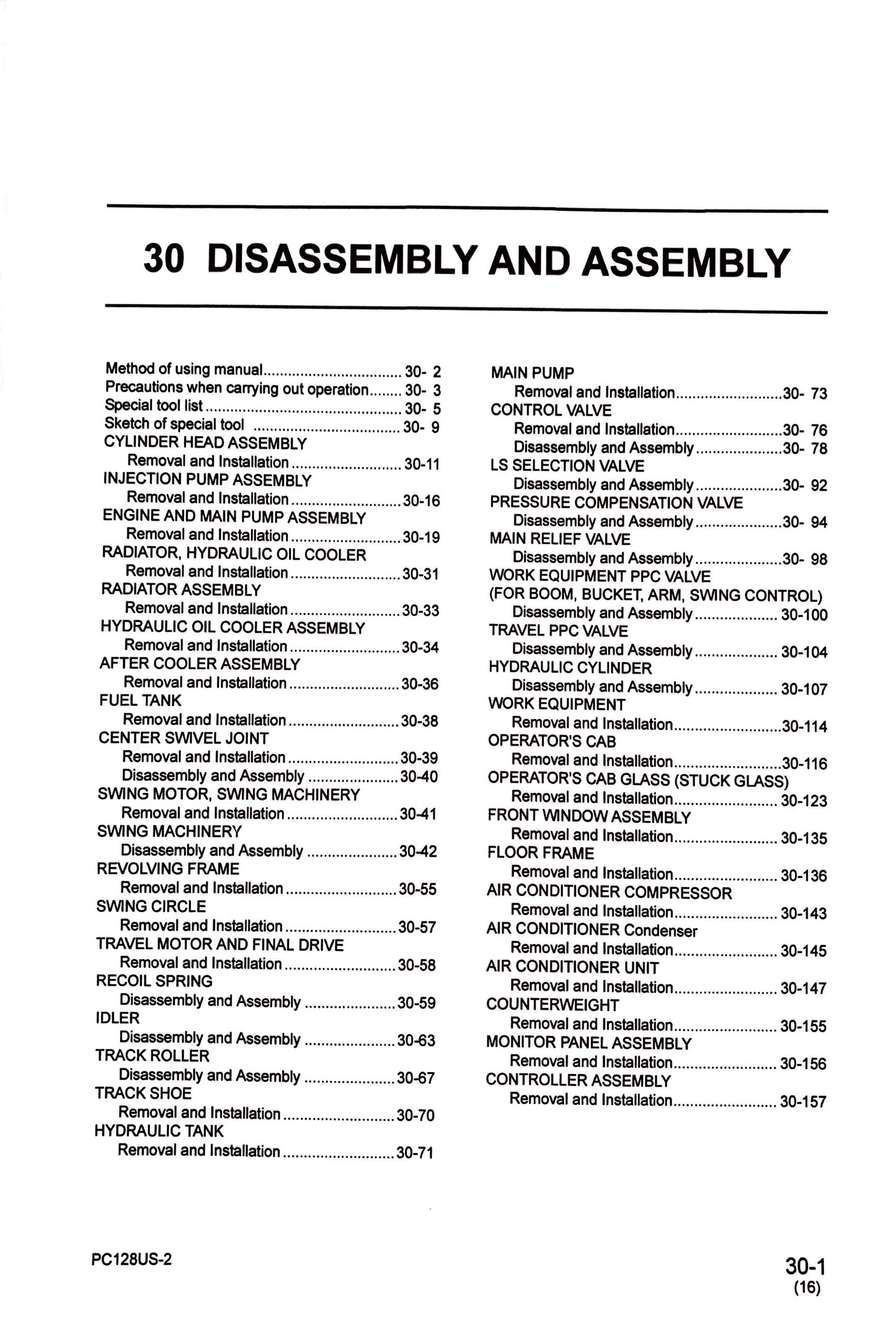 Komatsu PC128US-2, PC138US-2, PC138USLC-2 excavators Service Manual - SEBM018419  Digital version